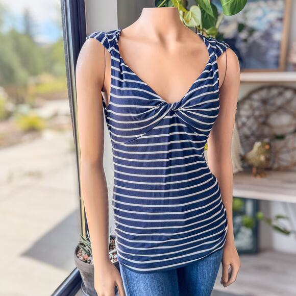 Banana Republic Navy & White Striped Twist Strap Sweetheart Tank Blouse, Medium - Picture 4 of 10